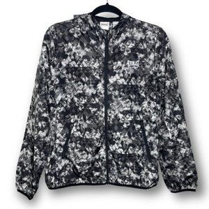 Everlast Sport Sz M Black White Geometric Camo Zip Up Hoodie Windbreaker Jacket